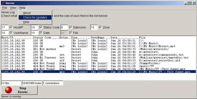 Screenshot of Xerver Free Web Server